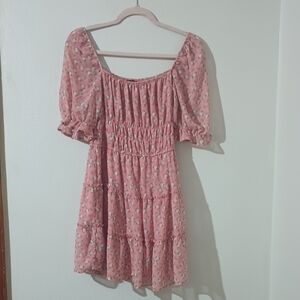 Trixxi Blush Floral Smocked Mini Dress